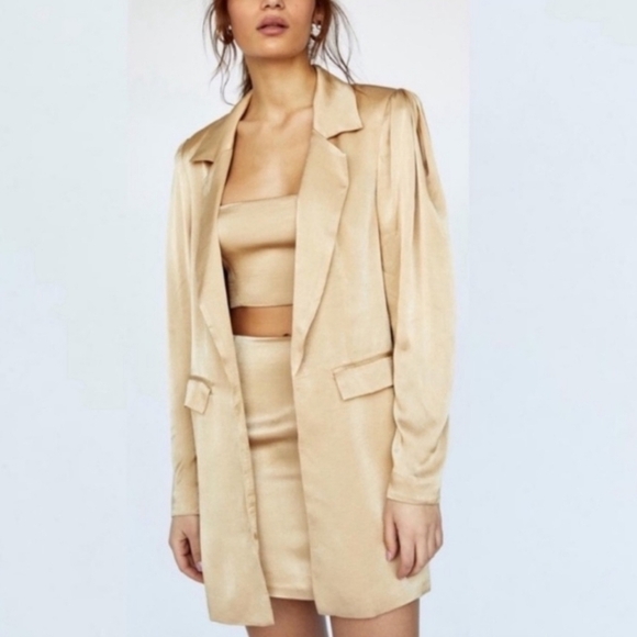Fame And Partners X Free People The Axel Jacket Blazer- Gold - Size M 10 New - Picture 1 of 10